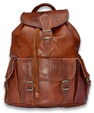  100% Organic Real Leather Backpack Rucksack Bag Womens Mens Vintage *Handmade*