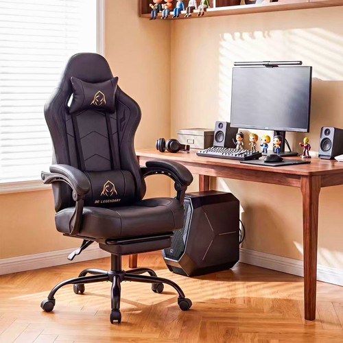 Black faux leather gaming - black,