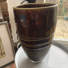 Vintage  Leonardo Vase Brown Green Glass Hand Blown Germany Stunning Glaze