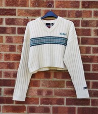 90s Kickers beige crop jumper green stripe oversized ribbed top knit