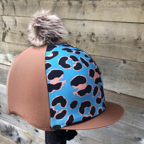 Riding hat silk teal animal
