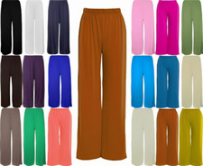Womens Ladies Plain Plazzo Trouser  Lounge Flared Wide Leg Plazo Pants UK 8-26