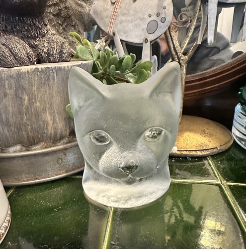 Vintage frosted glass cat - vintage,