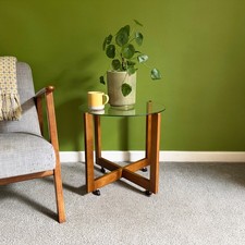 Vintage Small Round Coffee / Occasional Table with Glass Top and Castors