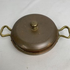 Vintage Small Copper/Brass Lidded Cookpot. Silvered Interior Pre-Owned.