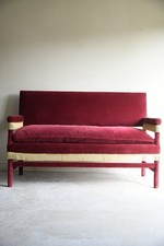 Antique Vintage Upholstered Red Velvet Bench