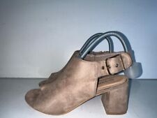 LADIES TAUPE NUBUCK LEATHER PEEP TOE BUCKLE SLINGBACK HEEL SANDAL UK 6 EU 39 D63