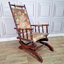 Antique American Edwardian Sprung Decorative Turned Wooden Rocking Chair Seat