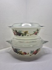 2 x Vintage JAJ Round Pyrex Market Garden Oven Glass Dish with Clear Lid, 1970s