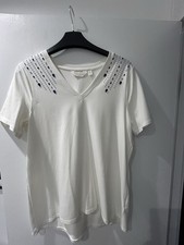 Dannii Minogue V-neck Top. White With Faux Stone Embellishing. Size PETITE S