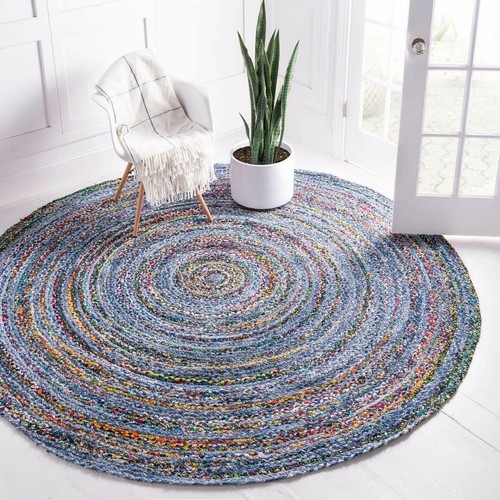 Round cotton denim rug - cotton,