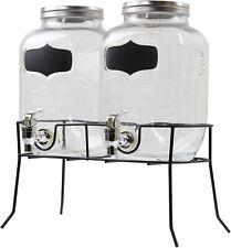 B4E Double 4L Vintage Glass Drinks Dispenser with Taps and Metal Stand