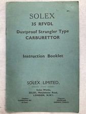 Solex 35RFVDL Dustproof Strangler Type Carburettor  -Instruction Booklet