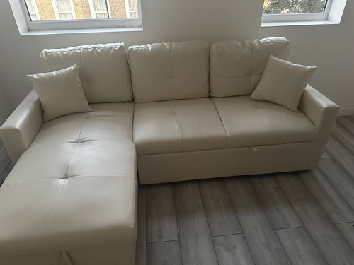 White leather corner sofa - white,