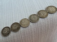 Silver threepence coins King George VI 1937-1938-1940-1941 x6