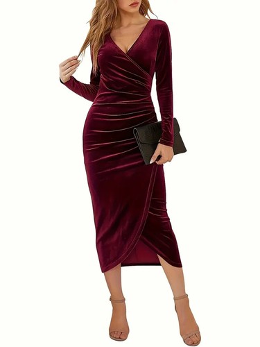 Solid ruched dress - -, elegant