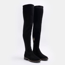 River Island Womens Over The Knee Boots Black Suedette Side Zip Stretch Shoes