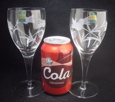 Pair of Gleneagles Crystal ST ANDREWS THISTLE Wine Glasses 6.75"h (with labels)