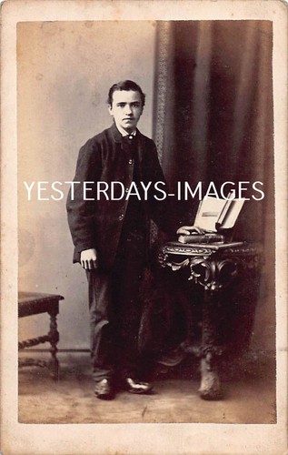 Cdv card man - table, book