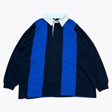Vintage 90s Striped Rugby Polo Shirt Navy Royal Blue Mens Large Retro Colorblock
