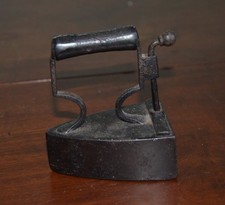 Antique cast iron flat box iron with wooden ebony handle