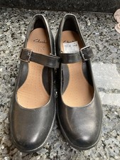 Clarks Active Air Berry Black Leather Ankle strap Wedge Shoes Size 6 BNWT