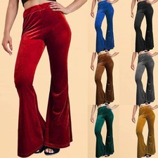 Women's Christmas Velvet Flared Pants Ladies High Waist Bell Bottoms Trousers UK