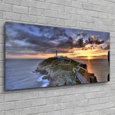 Glass Print Photo Art Decoration Tempered 120x60 South Stack Lighthouse Sunset