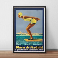 Vintage Spanish Travel Poster - Playa De Madrid Retro Tourism Print A3 A4