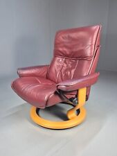 Vintage Norwegian Swivel Chair Burgundy Leather Stressless Retro EB8491 MSWI