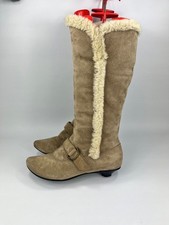 Hush Puppies Mid-Calf Womens Shearling Boots Beige UK Size 5 Faux Fur Lined