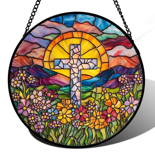 Stained glass cross - glass, sun