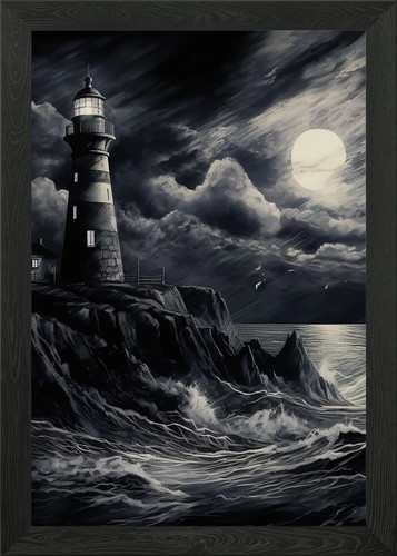 Lighthouse the storm framed - the,