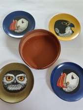 Vintage Ornamin Melamine Coasters set of 4 with holder depicting Birds