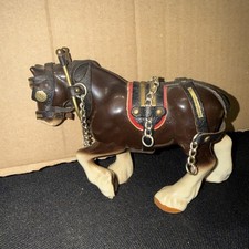 Brown Ceramic Shire Horse Figurine with harness 15cm X 11cm