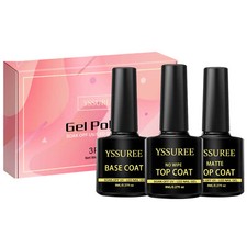 3PCS No Wipe Top and Base Coat Gel Polish Set 3x8ml Soak Off UV LED Gel Nail