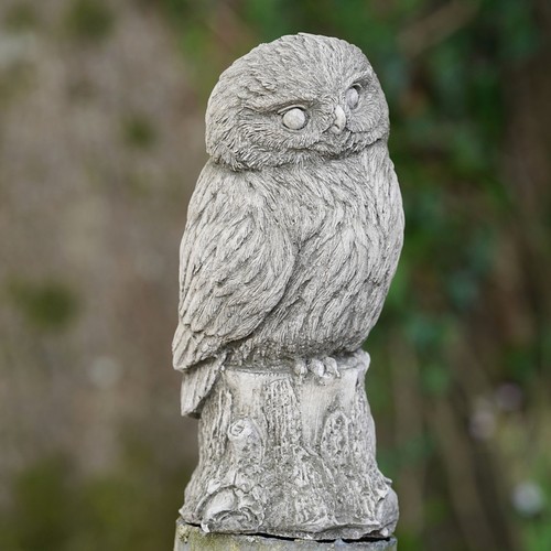 Owl log stone statue - log,