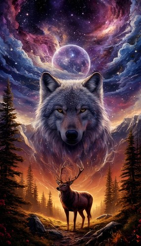 Wolf stag moon animal nature - moon,