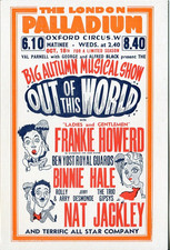 London Palladium Frankie Howard show bill poster on modern 'Badger' postcard