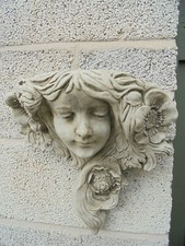 Poppy Lady face wall planter concrete garden ornament