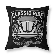 Classic Ride VW Beetle FILLED CUSHION Zip Designer Black