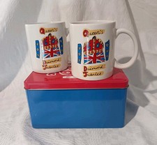 2x HRH Queen Elizabeth II Diamond Jubilee Mugs in Souvenir Tin