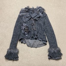 Juju & Christine Cardigan Jacket Large/XL Women's Grey Steampunk Y2K Knitted