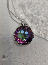 Mystic Topaz Pendant Necklace 925 Sterling Silver Vintage Style 45cm