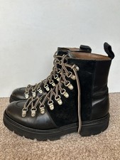 Grenson Vintage Style Black Leather Lace up Hiking Boots Extralight Platform UK5