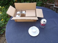 Brand New Set of 4 Guy Degrenne White Porcelain Espresso Coffee Cup & Saucers