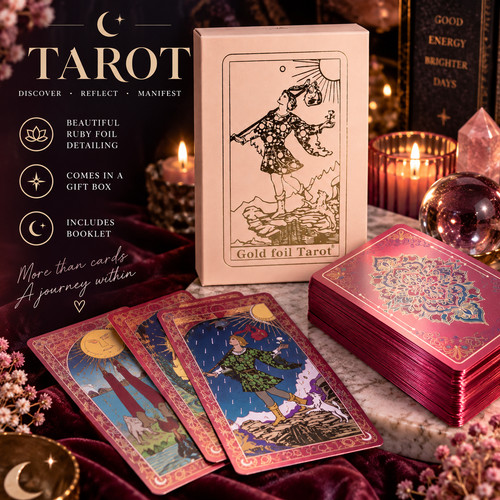 Pink tarot cards ruby foil - cards,