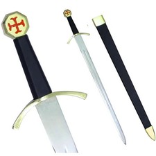 Knights Templar Sword - with Black Gold Hilt and Black Scabbard & Red Cross+Case