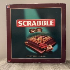 Scrabble Deluxe Edition Board Game with Rotating Turntable and Wooden Tiles