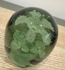 Victorian Glass Dump Paperweight, Flower Pattern, Green